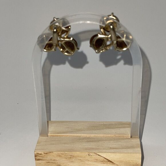 Vintage Jewelry Gold Toned tigers eye Brown Stone Clip On Earrings Cluster B#18 - Picture 9 of 13